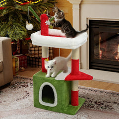 BYBYME Christmas cat tree scratching post helps sharpen claws with natural sisal rope.
