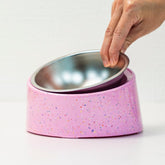 Bzyoo 2 Cup Tilted Bowl blue confetti outer reduces spills during meals