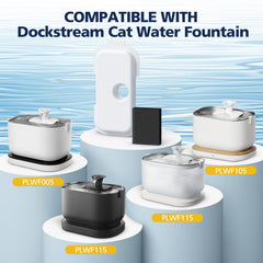 Cabiclean dockstream-compatible filter setup beside the fountain for quiet operation.