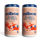 Caboo Tree Free Pet Wipes packaging front with two canisters for convenient cleaning