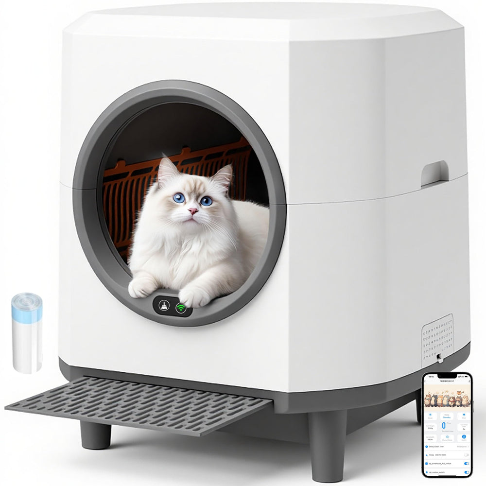 CABZOON self-cleaning litter box front view with 90L capacity for multi-cat use