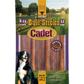 Cadet Bull Sticks 12-count packaging shows long-lasting, protein-rich dog chews.