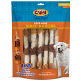 Cadet Gourmet X-Large beef hide kabobs for big dogs provide long-lasting chew.