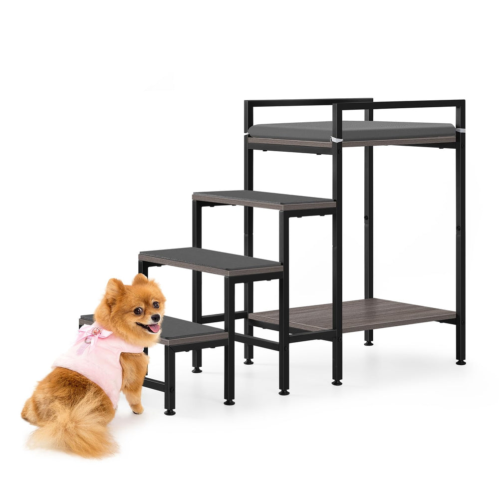 CADUKE Pet Window Perch with Stairs gray front-view for sunlit lounging.