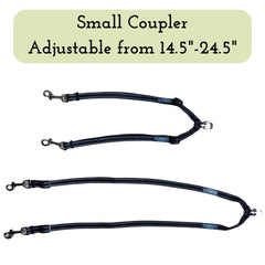 Caldwell's adjustable-length leash demonstrates spacing for small and large dogs