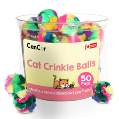 Cancor Innovations cat crinkle ball pack 50 ready for indoor play and enrichment.