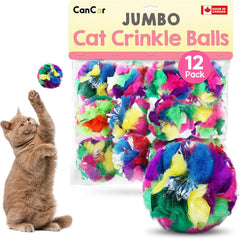 Cancor Innovations jumbo cat crinkle ball 3.5in in chase pose boosts indoor play