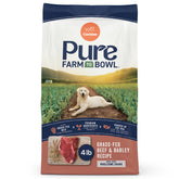 CANIDAE Pure Farm a Cuenco muestra carne de ternera alimentada en pastos para músculos fuertes.