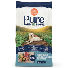 Canidae Pure Farm to Bowl bag open showing pasture-raised lamb kibble for everyday meals