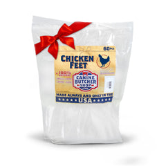 Canine Butcher Shop chicken feet 60-pack front view showcasing USA-sourced treats