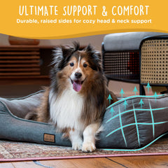 CANINE CANYON dog bed 31-5-inch side view shows raised sides for neck support.