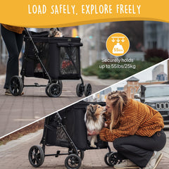 CANINE CANYON Scout front and rear doors simplify pet entry for older dogs.