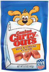 Canine Carry Outs Del Monte Beef & Cheese Flavor package with savory aroma dogs respond to