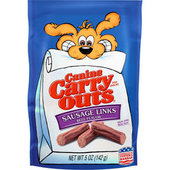 Canine Carry Outs sausage links beef snacks pack shot, ideal for daily rewards.