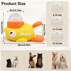 Canumer duck-shaped treat dispenser top view highlights compact slow-feeder design for meals.