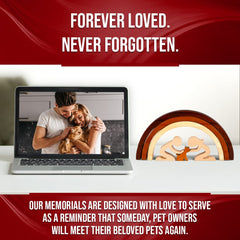 Capti Rainbow Bridge handcrafted cat memorial closeup highlights wood grain and artisanal care.