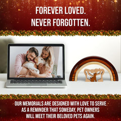 Capti Rainbow Bridge three-tone stained wood on mantel - durable memorial piece.