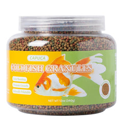 Capuca Goldfish Food floating pellets color-enhancing formula boosts vibrant colors
