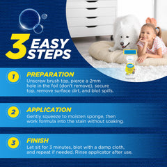 Carbona Oxy-Powered Pet Stain Remover foaming action lifts set-in messes.