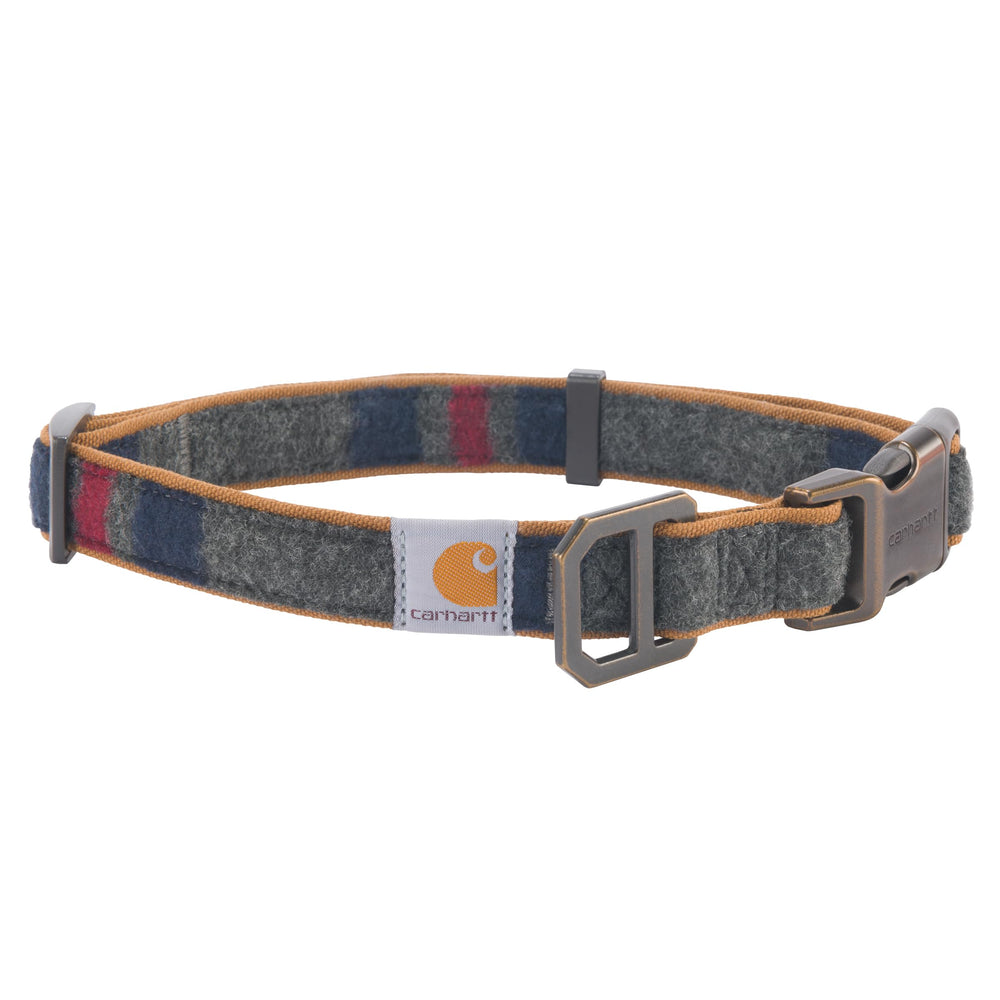 Carhartt pet collar in blanket stripe fabric, built for durability during daily adventures.