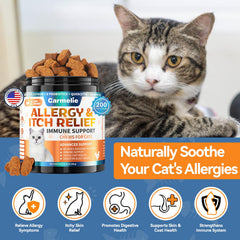 Carmelie Cat Allergy Relief Chews skin health emphasis with omega-3 and probiotics
