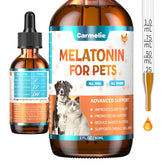 Carmelie melatonin for pets bottle front promotes sleep support for dogs and cats