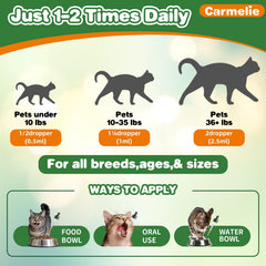 Carmelie natural antibiotics for cats drops added to food for convenient dosing.
