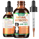 Carmelie natural antibiotics drops bottle with bacon flavor supports dog skin health.