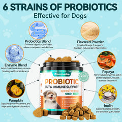 Carmelie Probiotics for Dogs soft chew close-up shows tasty flavor aiding easy feeding