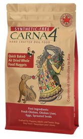 CARNA4 All Life Stages Chicken Formula kibble in bowl showing convenient, concentrated nutrition.