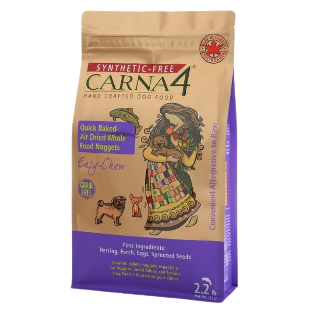 CARNA4 Easy-Chew Fish nuggets close-up; soft texture ideal for small breeds and seniors