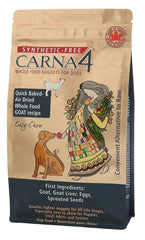 CARNA4 Easy-Chew Goat dog food bag with soft nuggets for sensitive mouths.