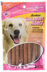 Carolina Prime Pet salmon jerky 6oz bag shows omega-rich dog treat.