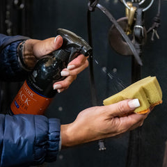 Leather treated with Belvoir Tack Cleaner appears clean and ready for conditioning products