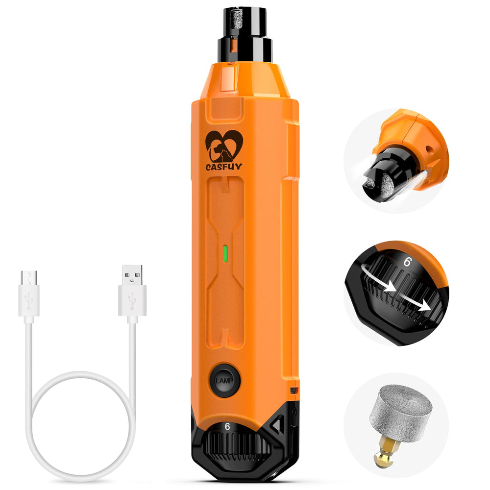 Casfuy 6-Speed Dog Nail Grinder front view, portable cordless grooming tool