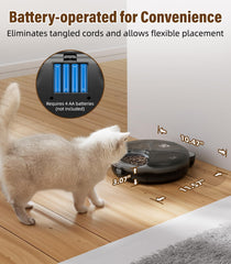 Casfuy cordless feeder highlighting long battery life and flexible placement