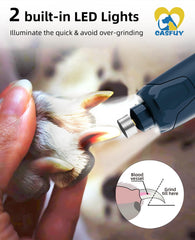 Casfuy dog nail grinder with two LED lights for clear grooming visibility
