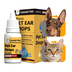 Cassiel pet Ear Drops bottle closeup for gentle ear care and soothing relief