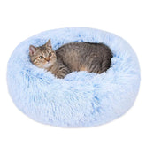 Cat bed donut cornflower blue 20x20 provides cozy nesting for indoor cats.