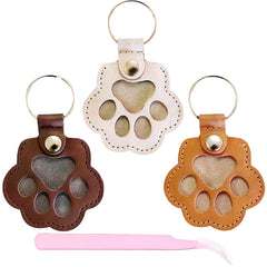 cat-dog pet hair keychain trio closeup, sentimental memorial keepsake