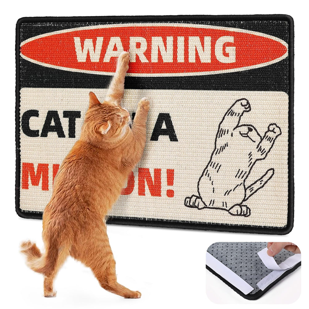 Cat Scratcher Post Mat on wall with adhesive for easy vertical scratching and setup