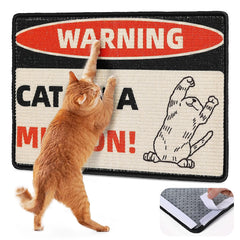 Cat Scratcher Post Mat on wall with adhesive for easy vertical scratching and setup