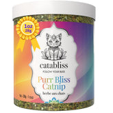 Catabliss Catnip jar packaging shows resealable lid preserving potency for long-lasting aroma.