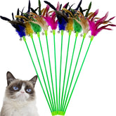 CATENEED Interactive cat wand feather toy – bright colors engage indoor play with a chirpy bell.