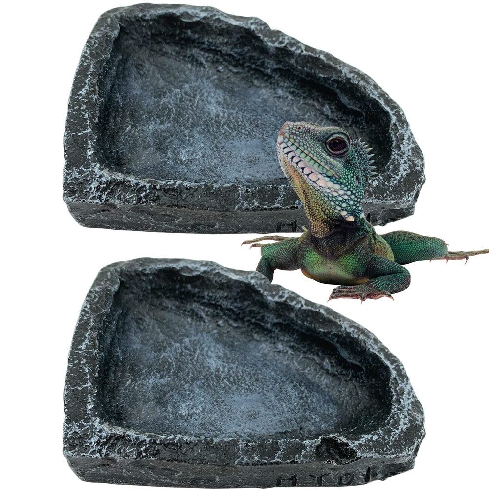Catenness reptile water dish 2-pack in rock-like finish for hydration