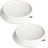 CatGuru Cat Bowls set of two white ceramic dishes with whisker-relief shallow design.