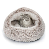 CATISM cat bed hooded inside view highlights plush warmth for cozy naps.