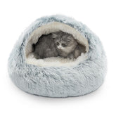 CATISM Cozy Plush Hooded Cat Bed plush fabric closeup shows cloud-soft comfort for cozy naps