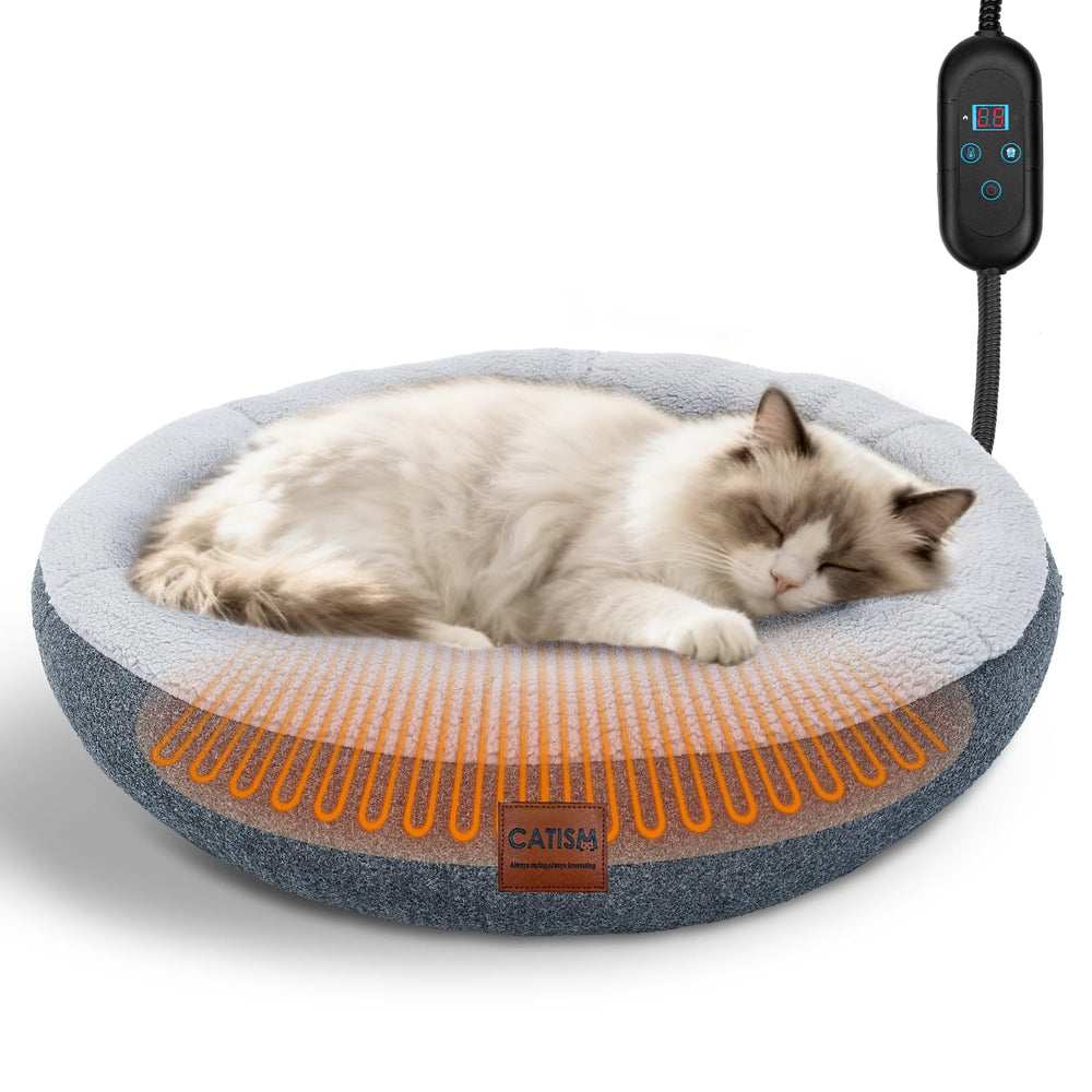 CATISM heated cat bed with donut shape offering secure, cozy rest for indoor cats