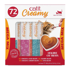 Catit Creamy Lickable Treat tube closeup showing creamy texture and hydration-friendly appeal.